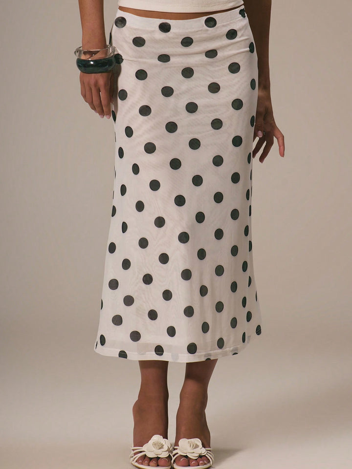 Off White Polka Printed Skirt