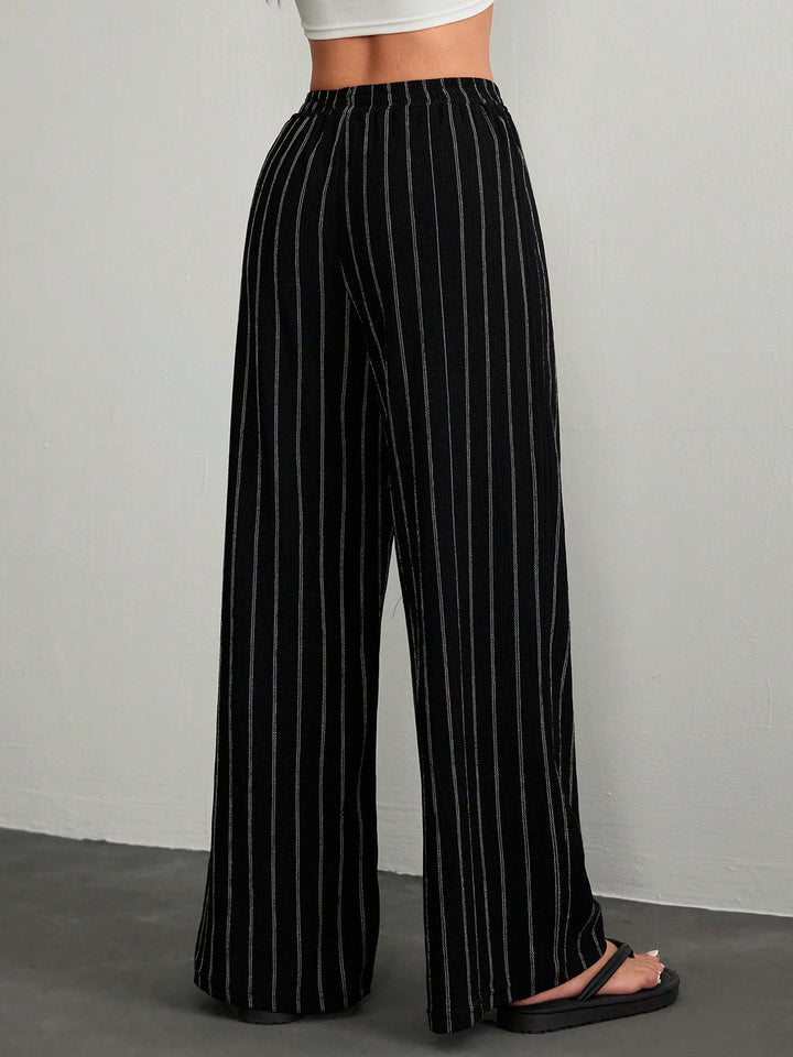 Black High Waist Striped Trouser