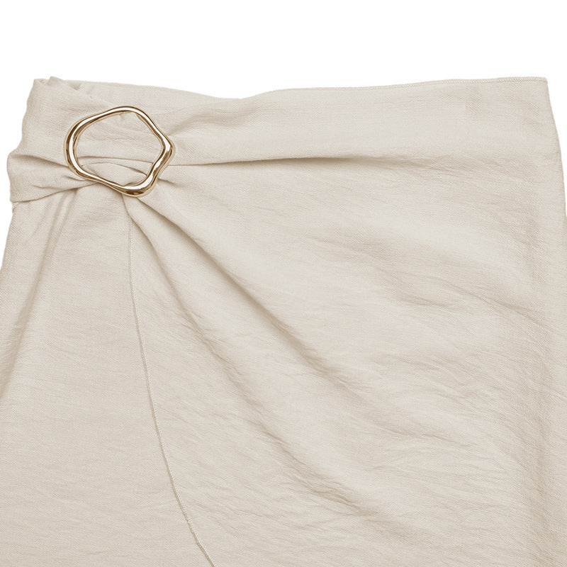 Beige Waist Wrap Skirts