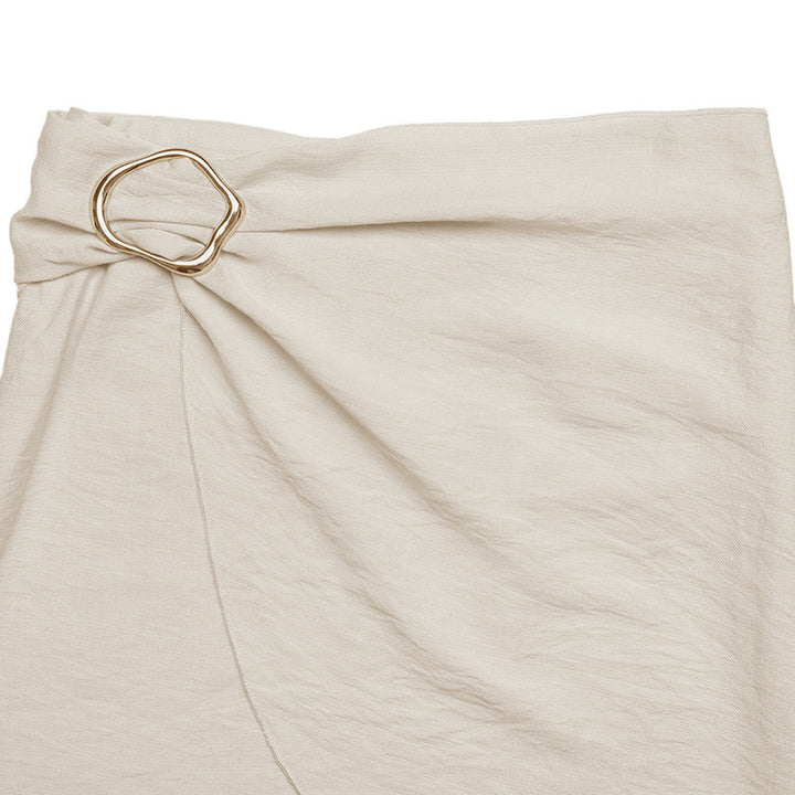 Beige Waist Wrap Skirts