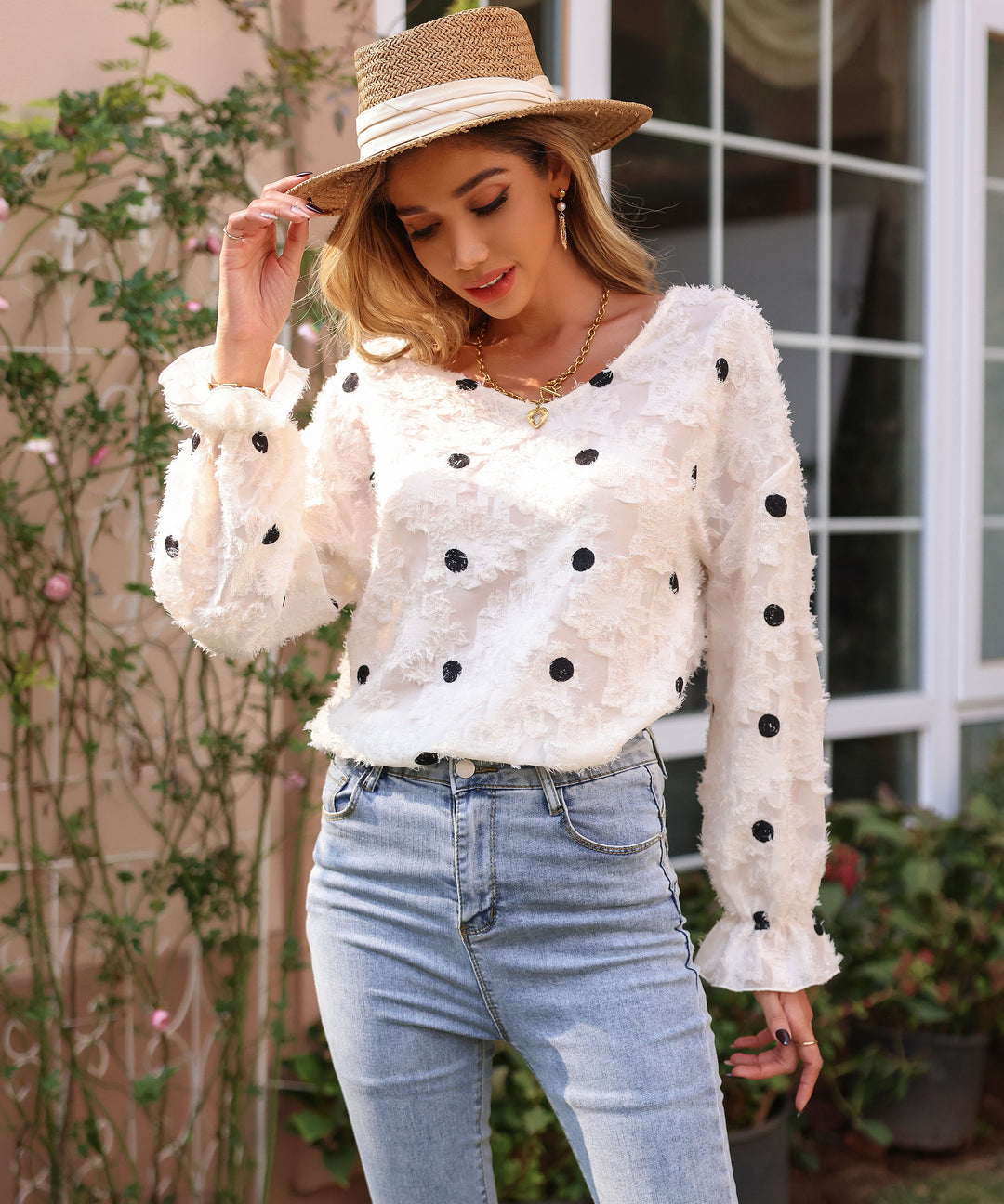 White Bishop Sleeve Textured Top