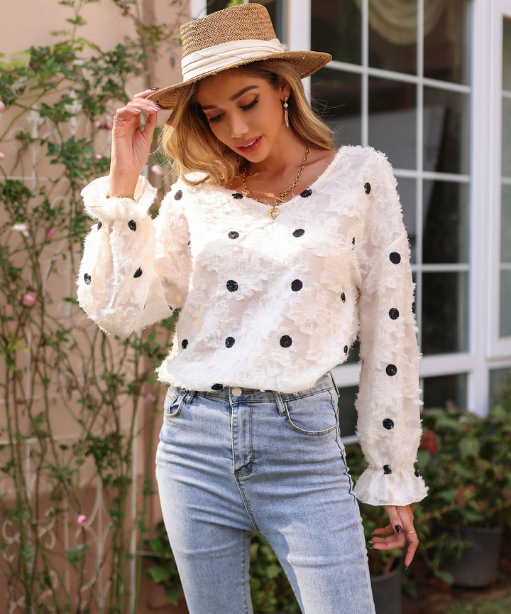 White Bishop Sleeve Textured Top