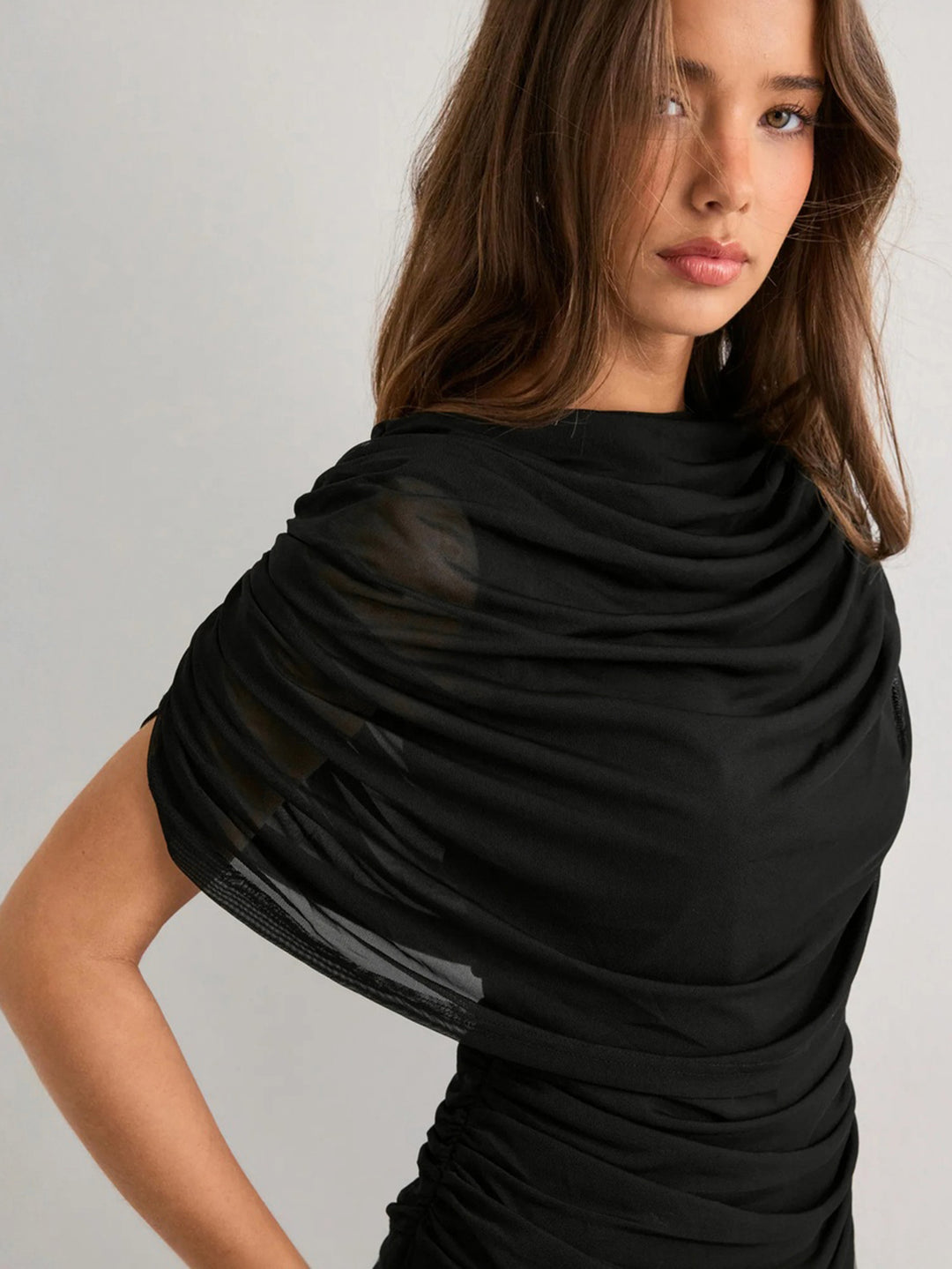Black Cape Style Draped Top