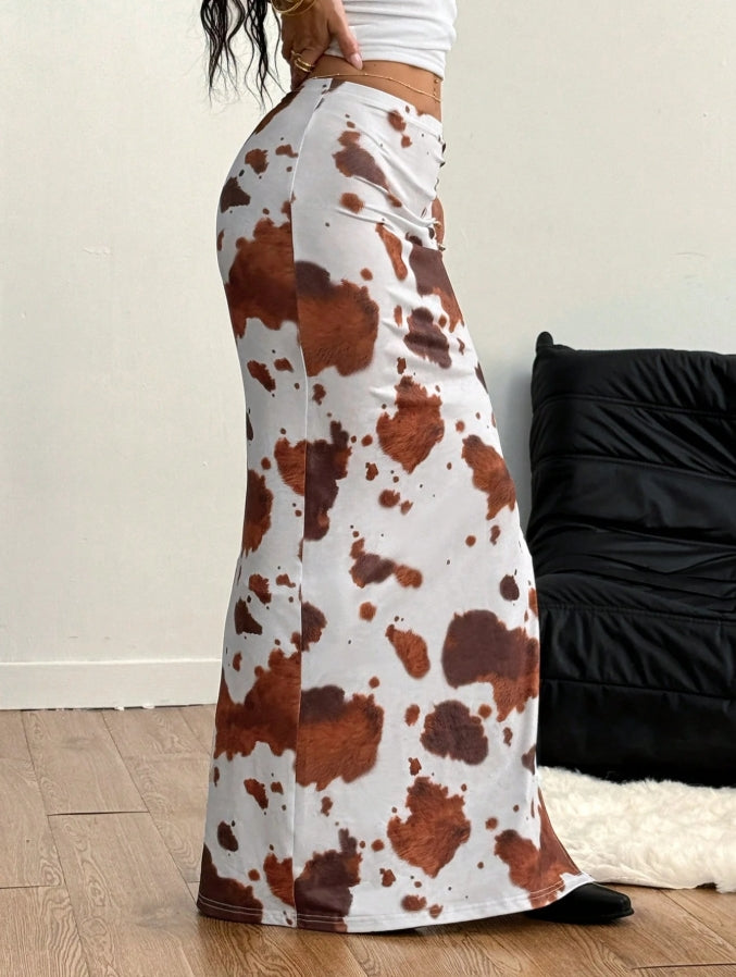 Multi Animal Printed Slit Skirt