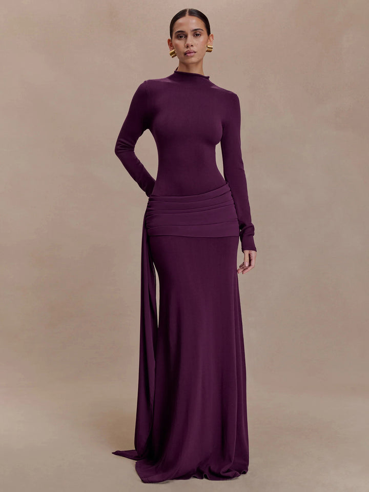 Purple Full Sleeve Waist Draped Dress
