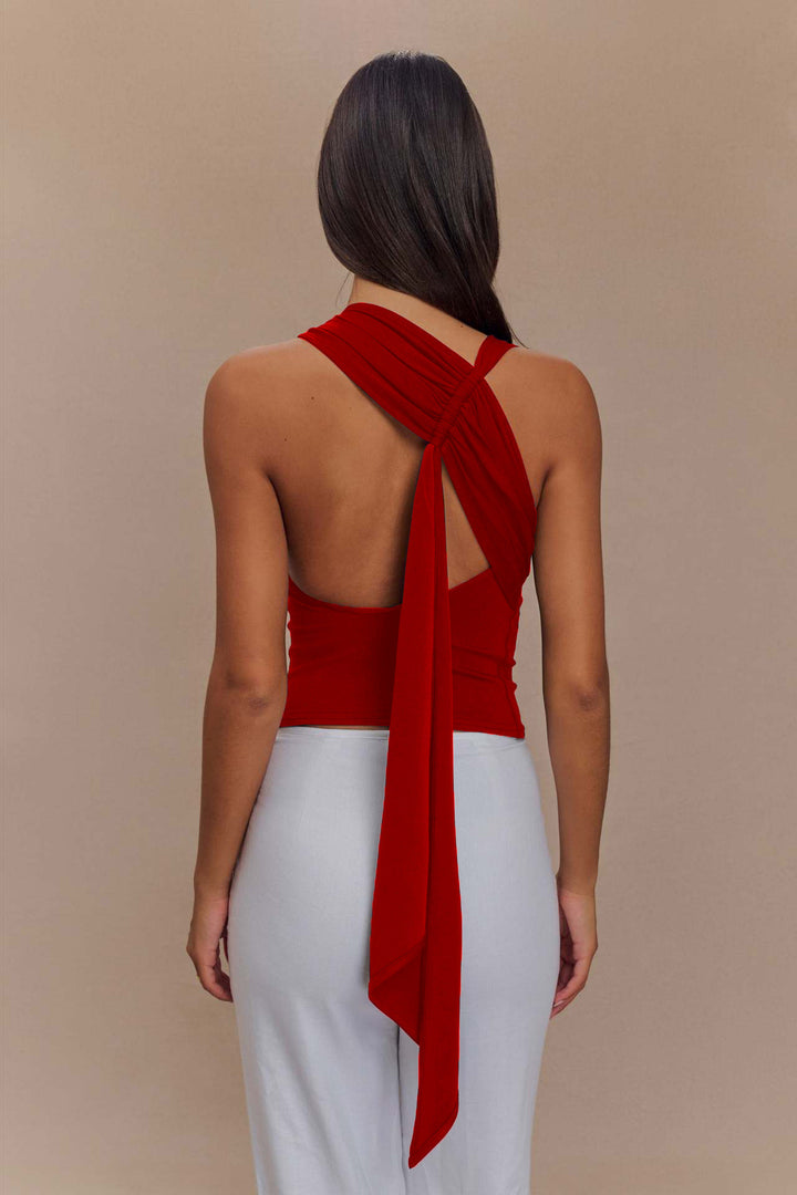 Red Sleeveless Back Panel Detail Top