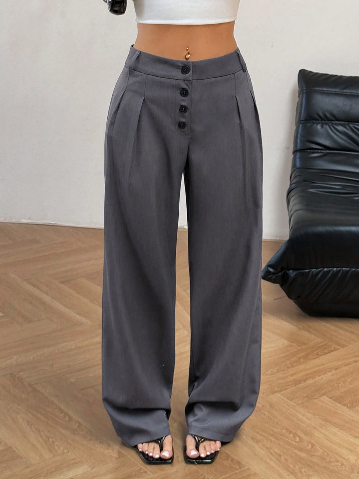 Grey High Waist Pleated Pant