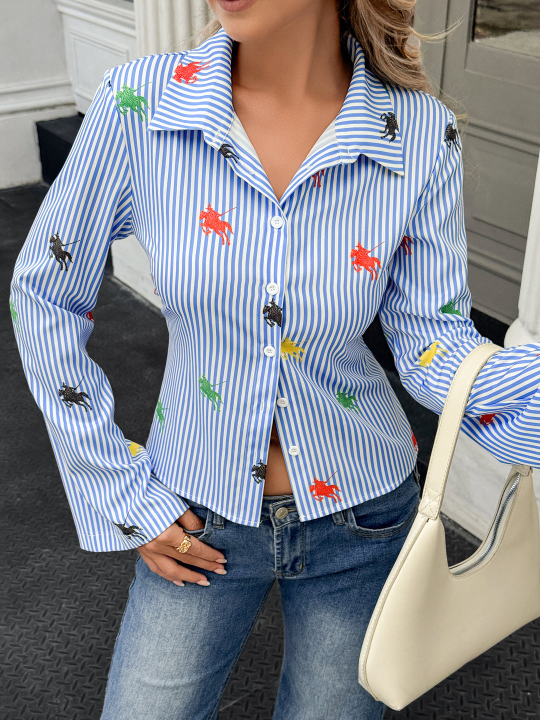 Blue Full Sleeves Striped Fitted Shirt