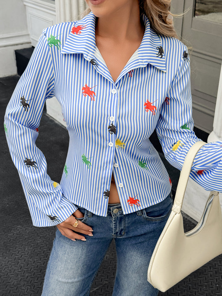 Blue Full Sleeves Striped Fitted Shirt