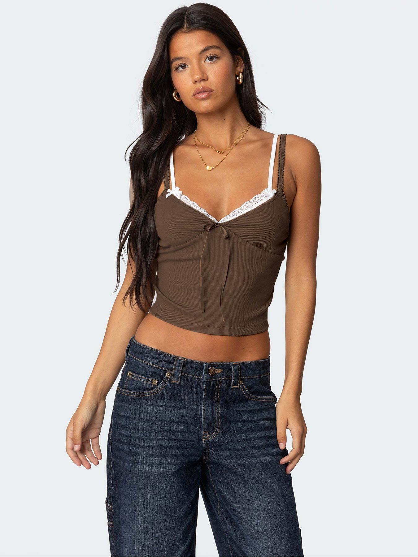 Brown Double Layered Fitted Tank