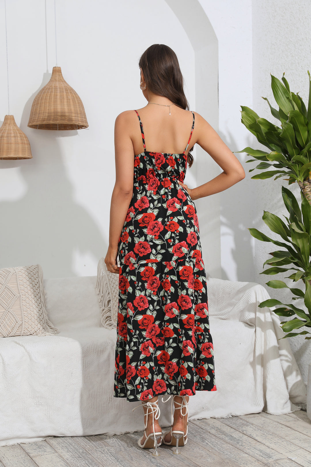 Multi Spaghetti Strap Printed Dress