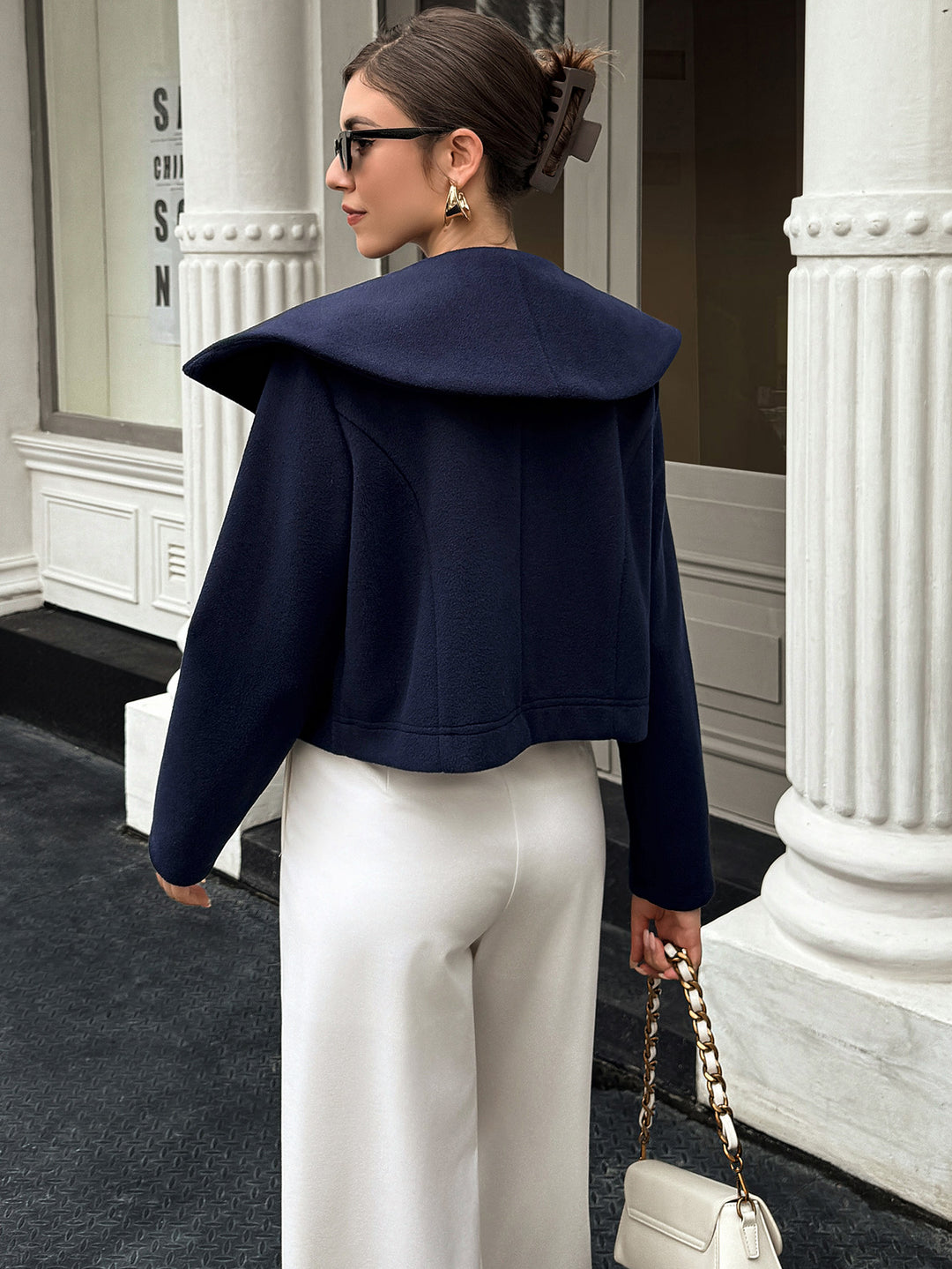 Navy Blue Full Sleeve Stylized Collar Coat