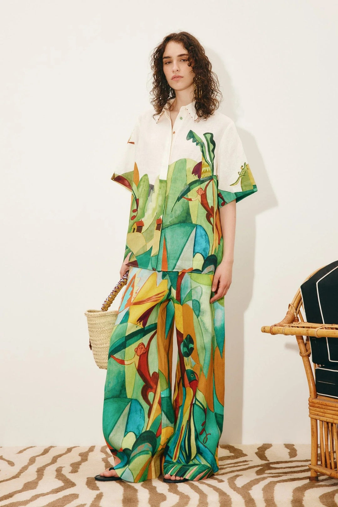 Green Printed Shirt And Pant Set