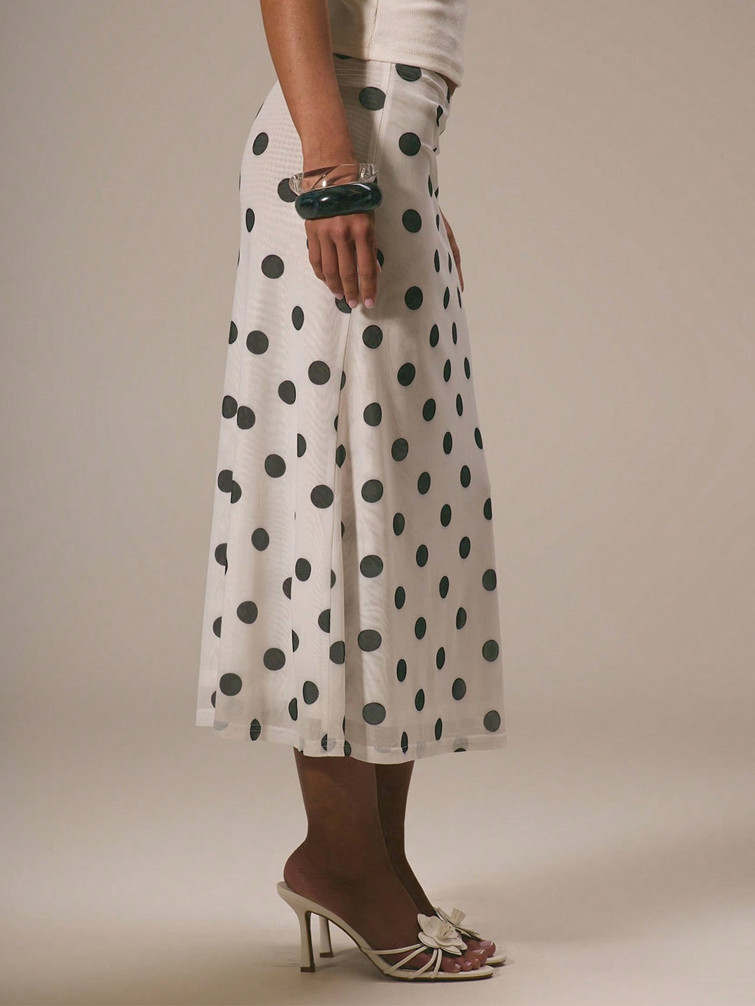 Off White Polka Printed Skirt