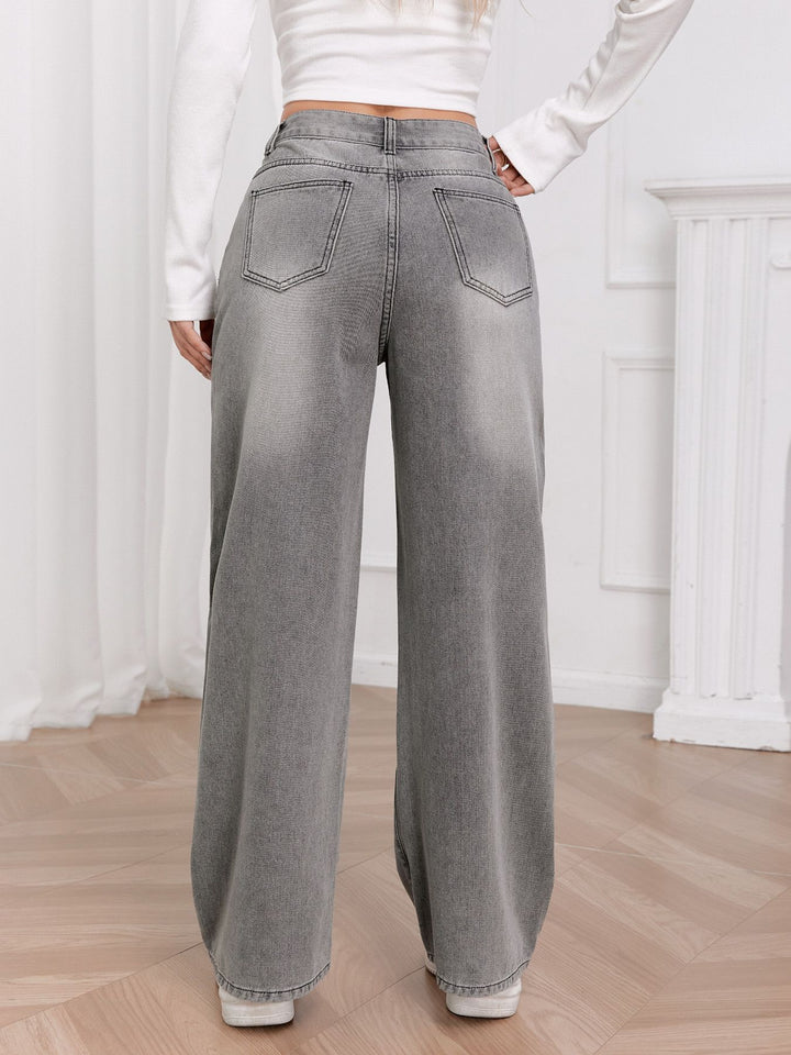 Grey High Waist Wide Leg Jeans