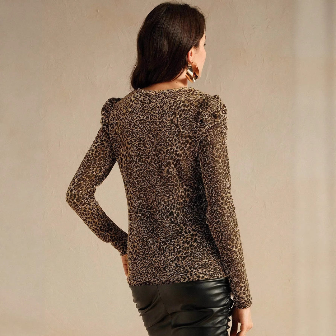 Brown Full Sleeve Leopard Printed Top
