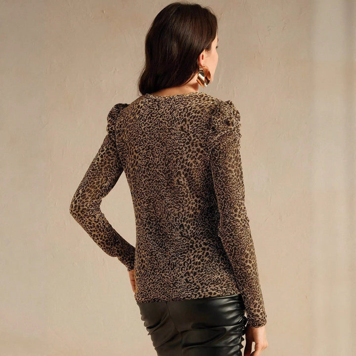 Brown Full Sleeve Leopard Printed Top