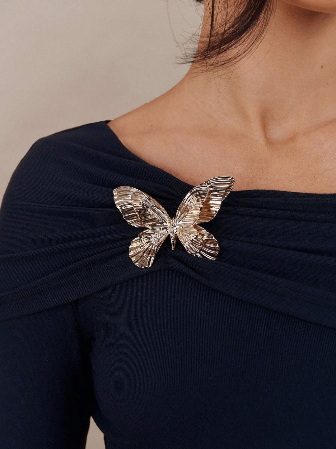 Black Boat Neck Top With Metal Trim Detail