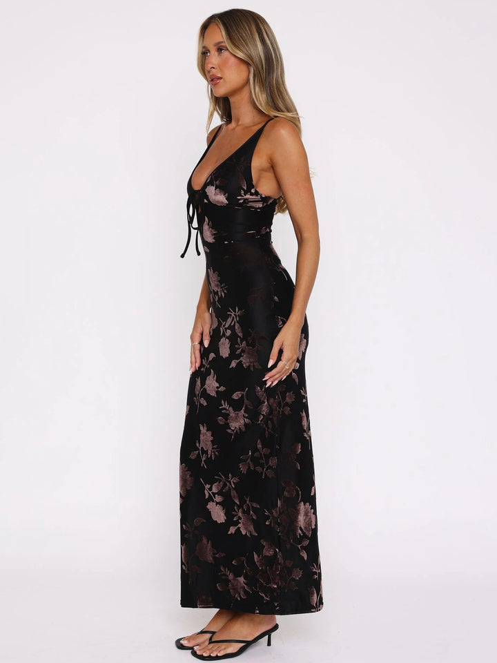 Black Sleeveless Floral Printed Dress