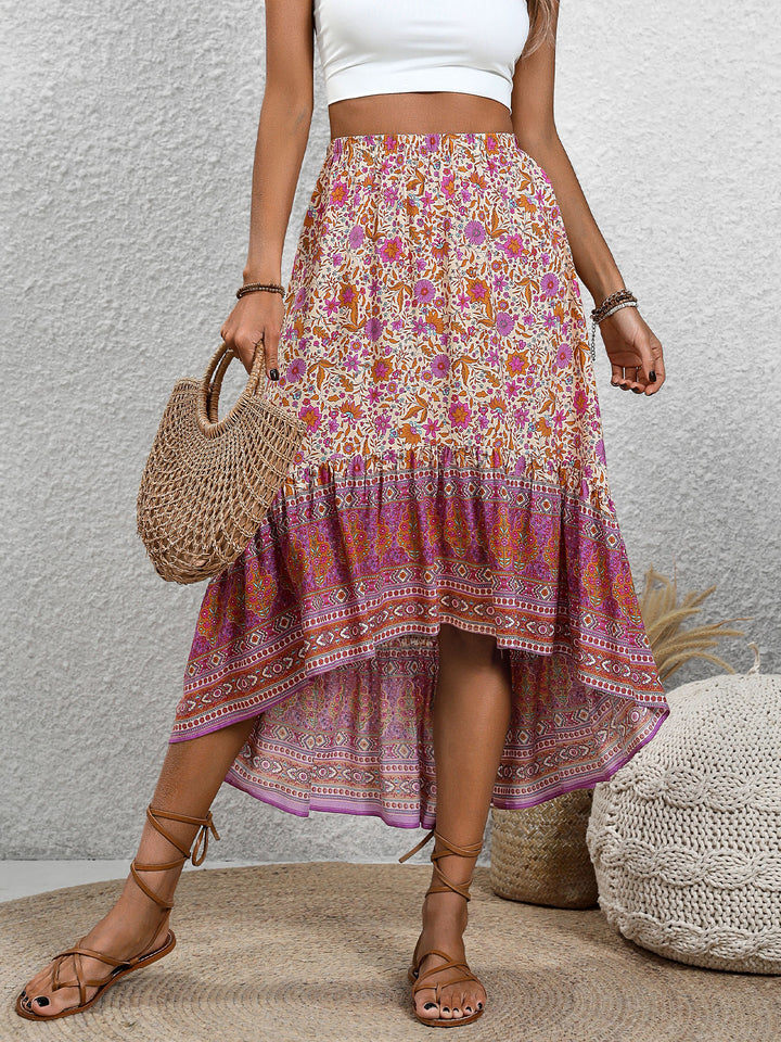 Multi High Waist Ruffle Hem Printed Skirt