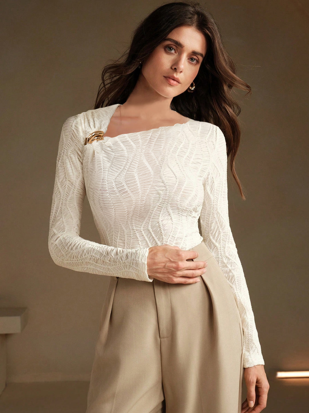 White One Shoulder Asymmetrical Neck Detail Top