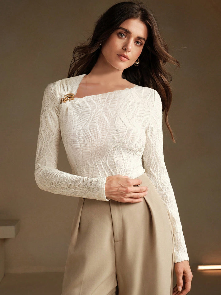 White One Shoulder Asymmetrical Neck Detail Top