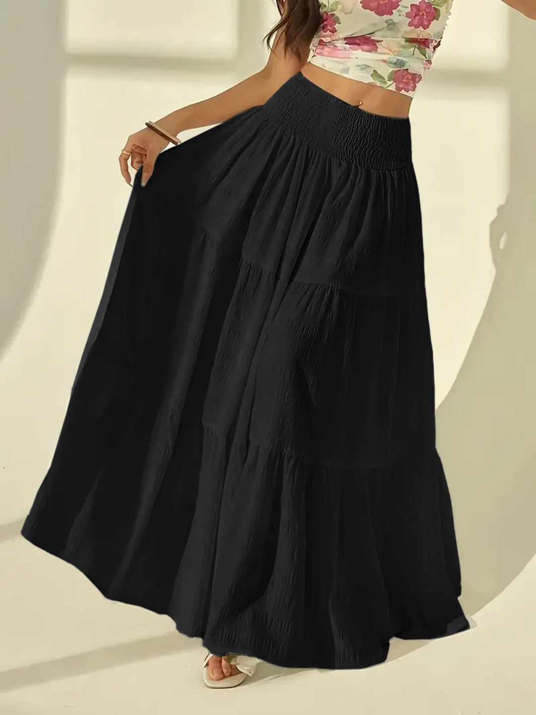 Black High Waist Tiered Skirt