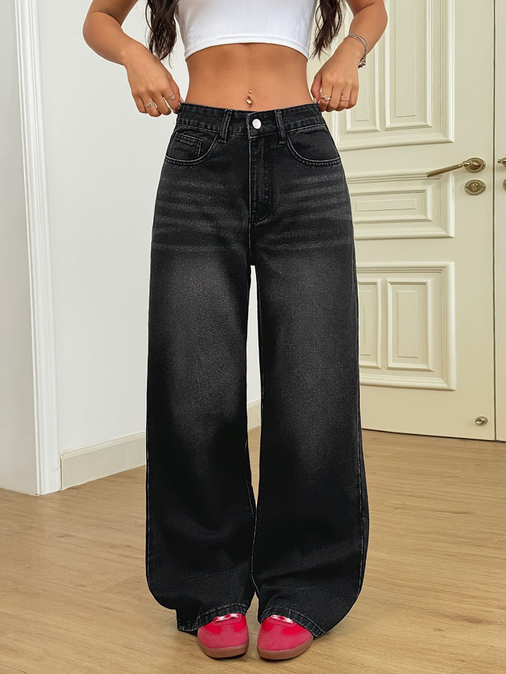 Black High Waist Solid Jeans