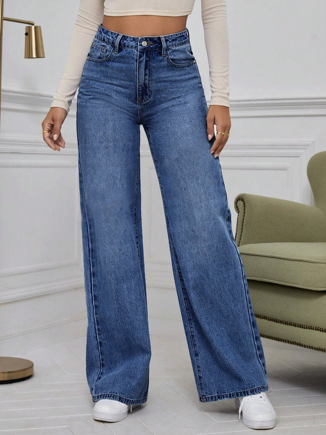Blue High Waist Wide Leg Pant