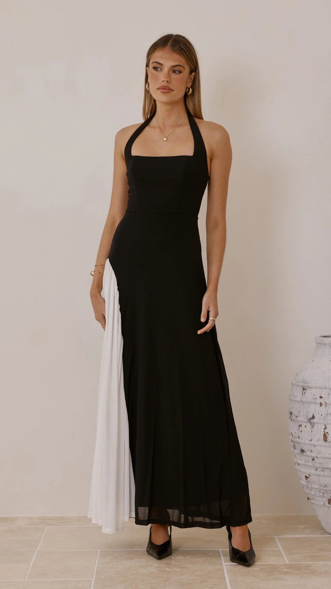 Black Halter Neck Dual Coloured Dress