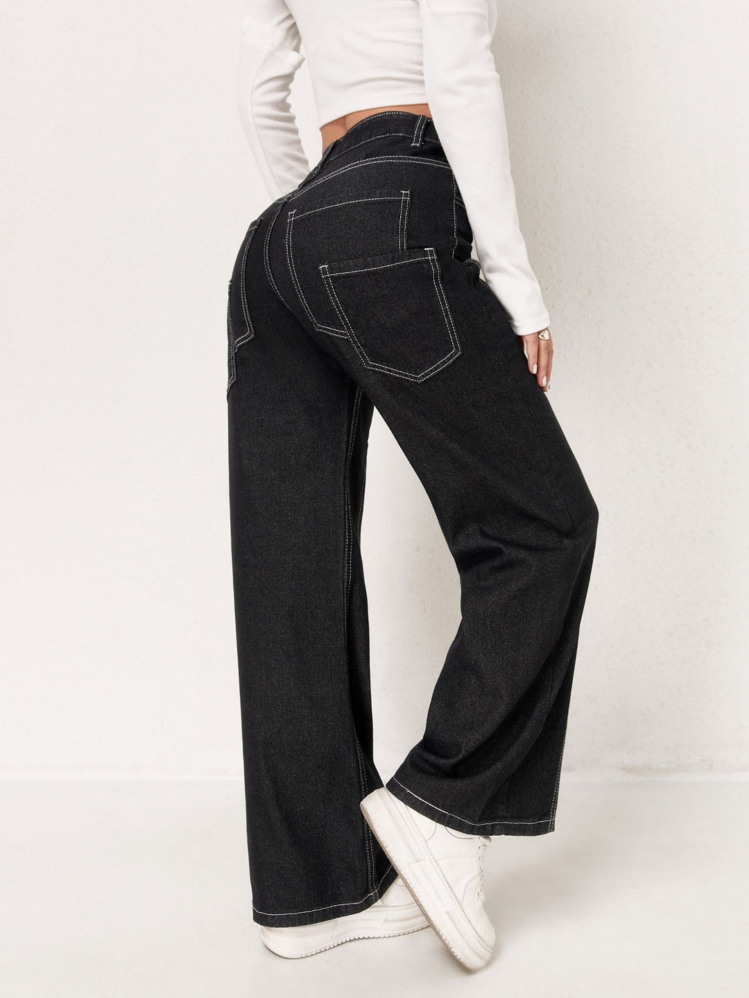 Black High Waist Solid Jeans