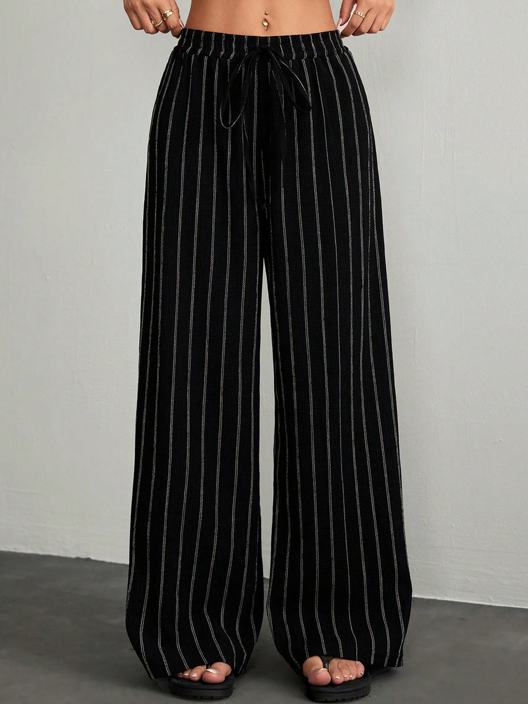 Black High Waist Striped Trouser