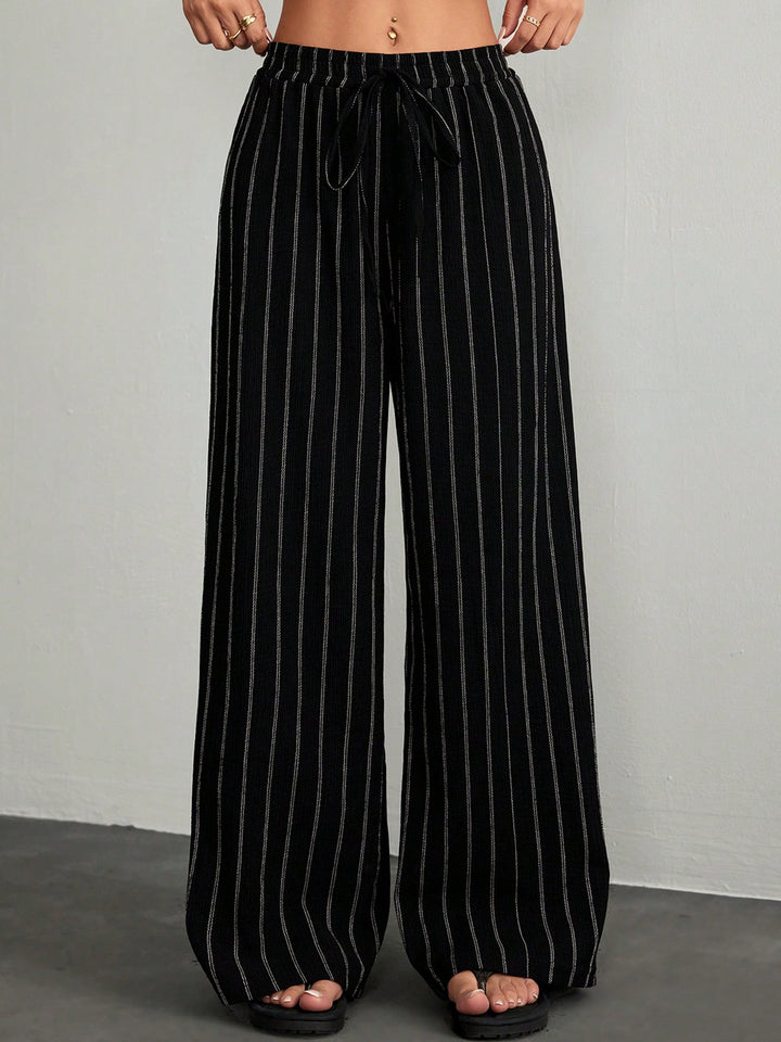 Black High Waist Striped Trouser