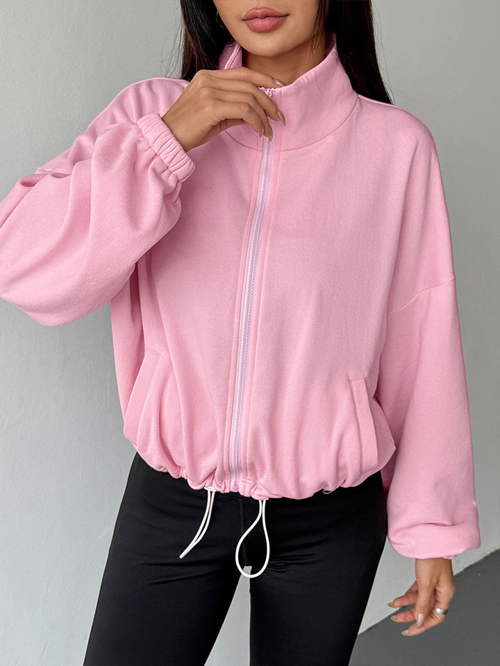 Pink Mock Neck Front Zip Jacket