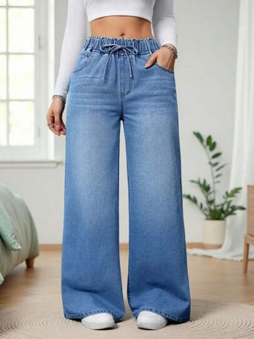 Light Blue High Waist Wide Leg Jeans