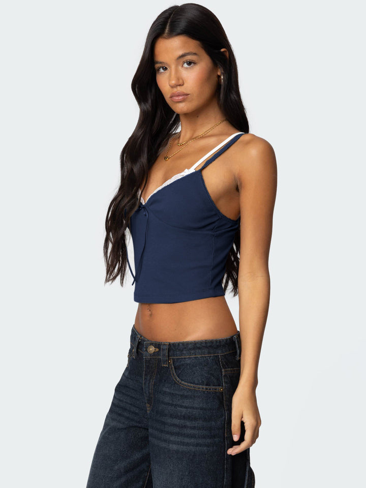 Blue Shoulder Strap Sweet Heart Neck Tank