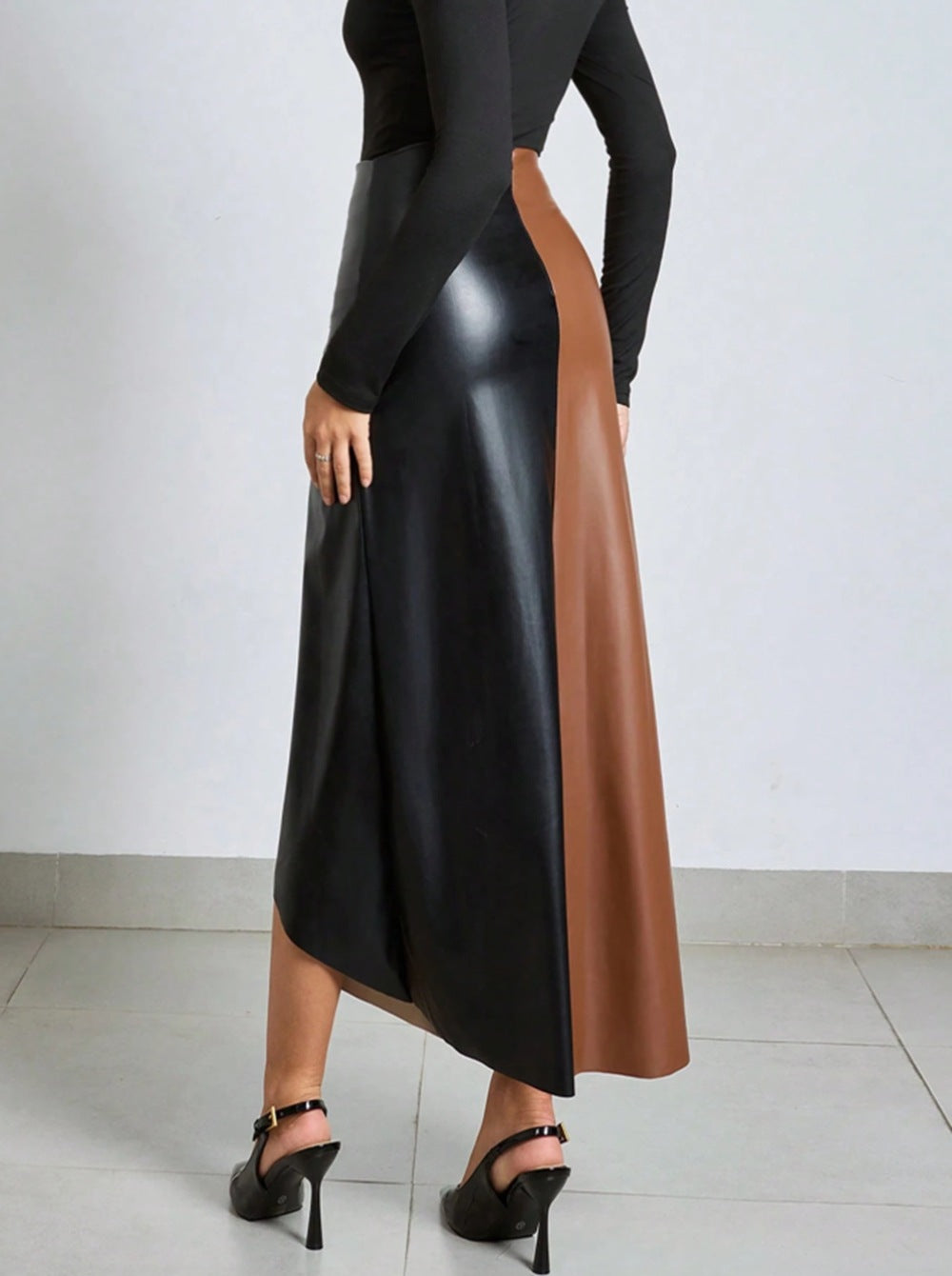 Multi High Waist Pu Panelled Skirt