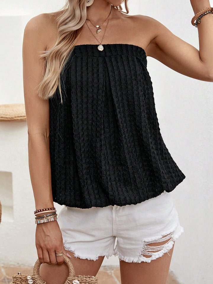 Black Off Shoulder Textured Top