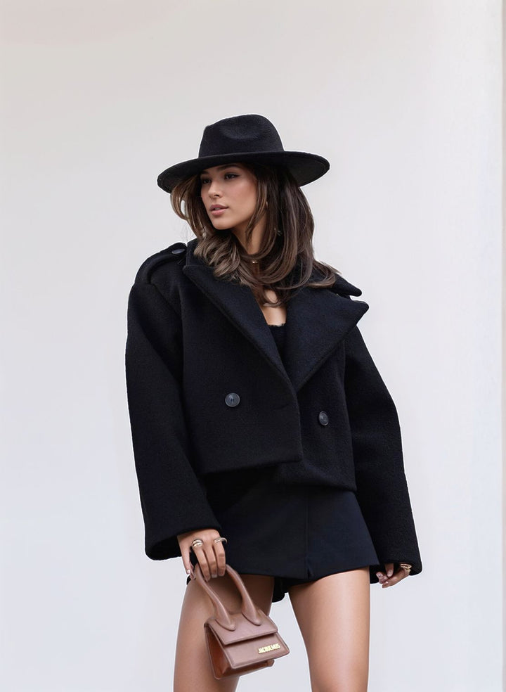 Black Cropped Stylized Collar Coat