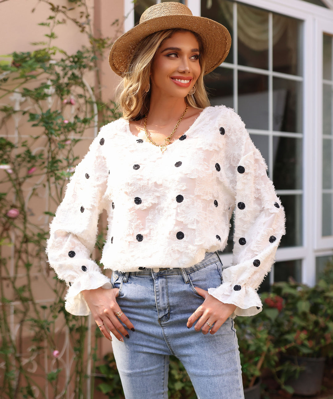 White Bishop Sleeve Textured Top