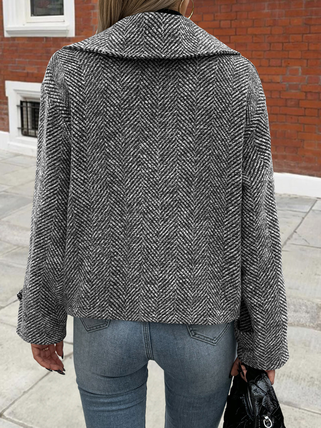 Grey Full Sleeve Stylized Collar Blazer