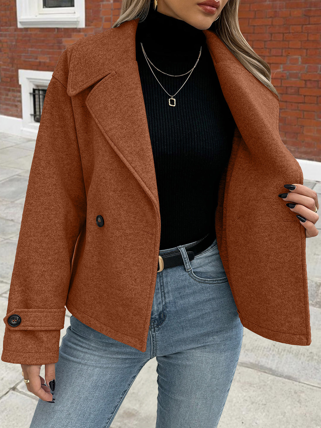 Rust Full Sleeve Stylized Collar Coat