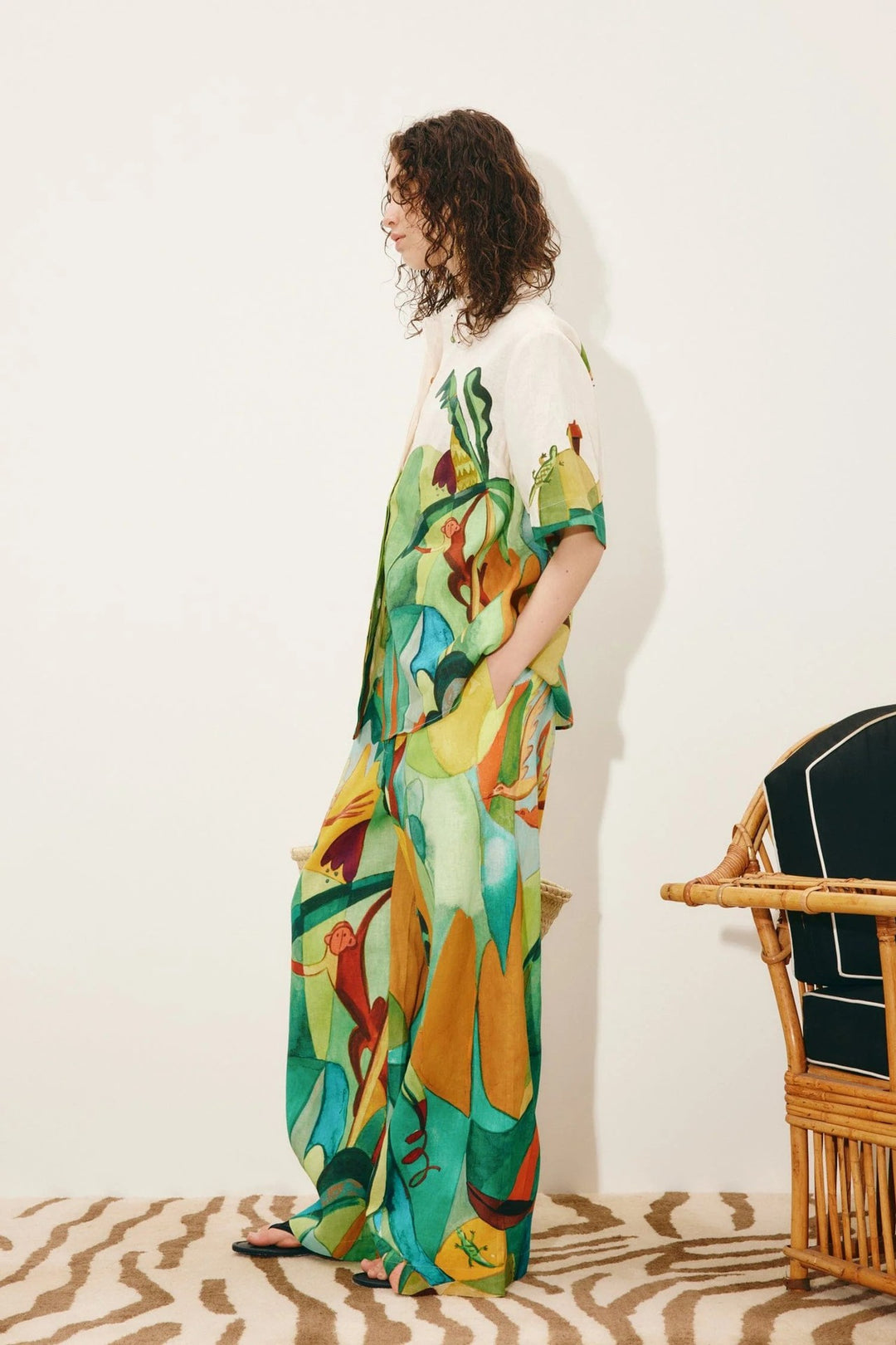 Green Printed Shirt And Pant Set