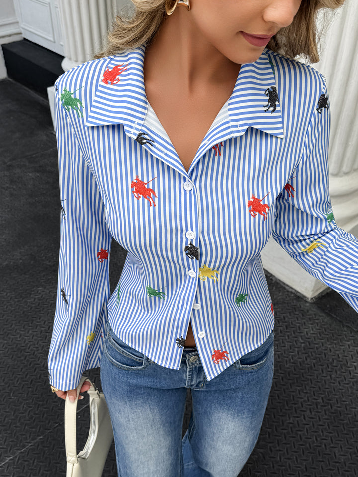 Blue Full Sleeves Striped Fitted Shirt