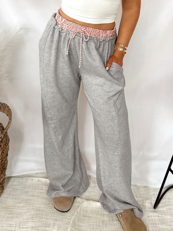 Grey High Waisted Sweatpants With Contrast Waistband
