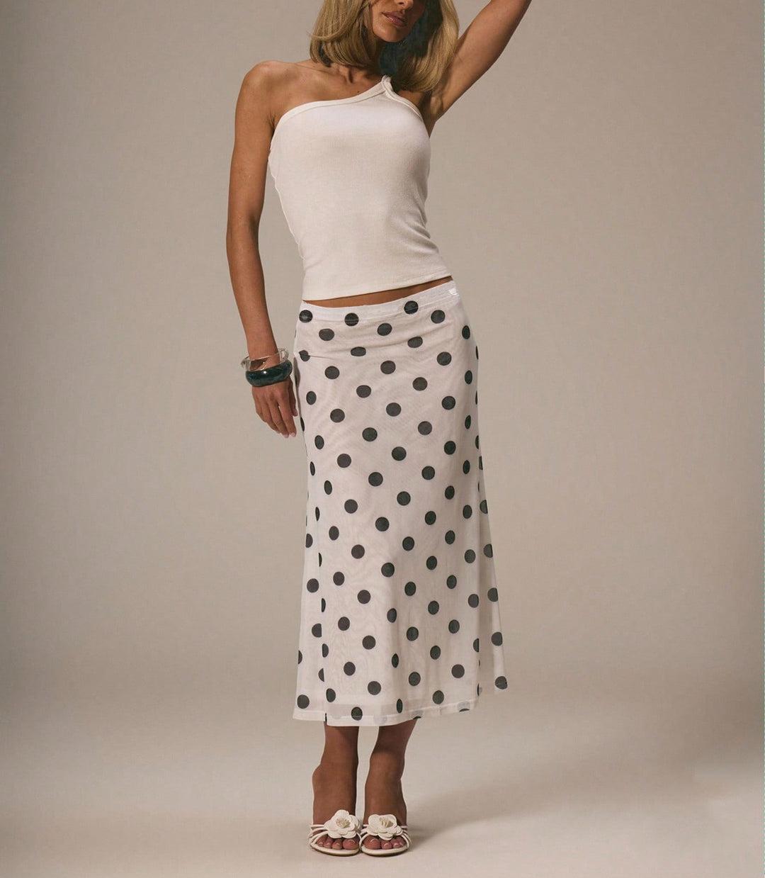 Off White Polka Printed Skirt