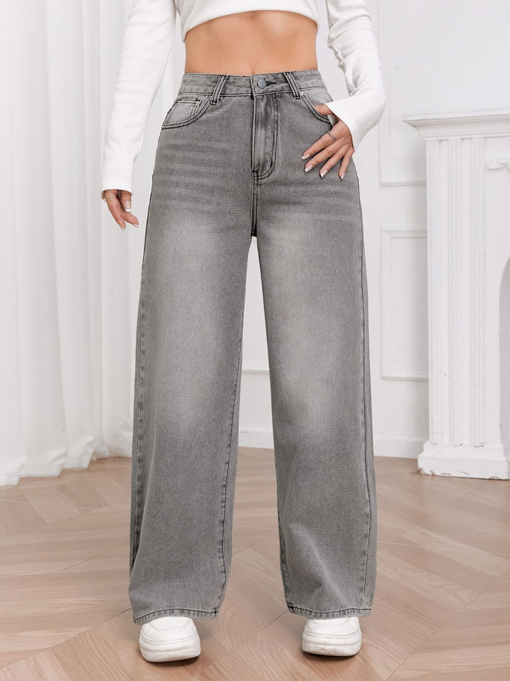 Grey High Waist Wide Leg Jeans