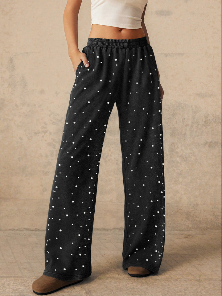 Black Printed Wide Leg Trouser