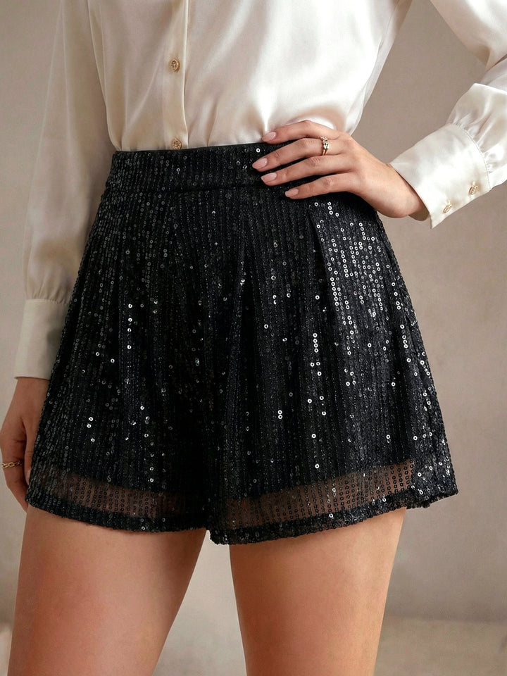 Black High Waist Sequin Shorts