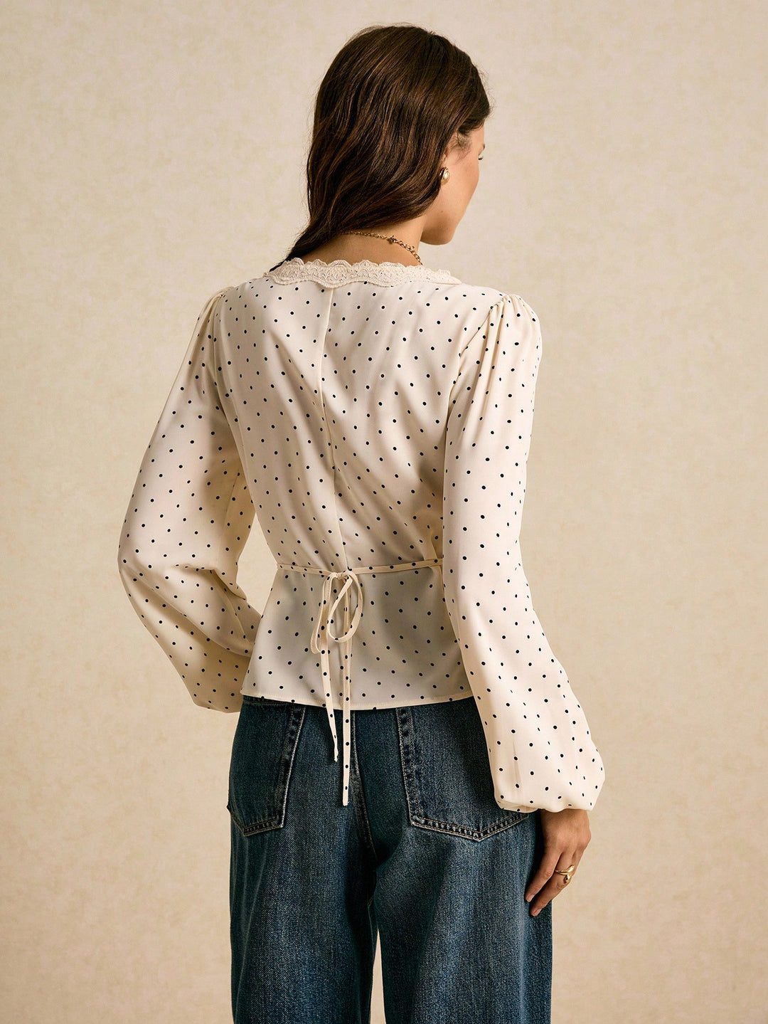 White Polka Dotted Top With Lace Inserts